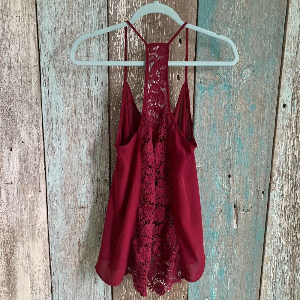 LA Hearts Maroon Lace Back Sheer Tank Top Medium - Picture 4 of 7